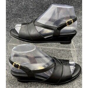 SAS Duo Black Leather Strappy Wedge Sandals Women's Size 6 W Wide Made In USA
